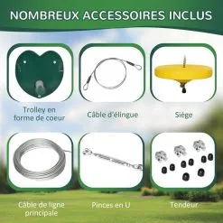 OUTSUNNY Kit Complet Tyrolienne 25 M - Câble épais, Poulie, Poignées Antidérapantes, Assise PE - Accessoires Inclus 12 OUTSUNNY Kit Complet Tyrolienne 25 M - Câble épais, Poulie, Poignées Antidérapantes, Assise PE - Accessoires Inclus -Jeux d'imitation Soldes B2CD 1042