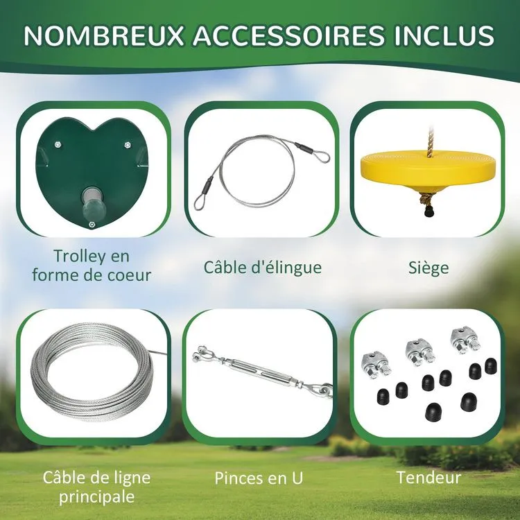 OUTSUNNY Kit Complet Tyrolienne 25 M - Câble épais, Poulie, Poignées Antidérapantes, Assise PE - Accessoires Inclus 7 OUTSUNNY Kit Complet Tyrolienne 25 M - Câble épais, Poulie, Poignées Antidérapantes, Assise PE - Accessoires Inclus – Image 5