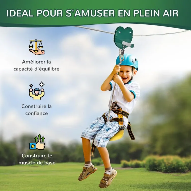 OUTSUNNY Kit Complet Tyrolienne 25 M - Câble épais, Poulie, Poignées Antidérapantes, Assise PE - Accessoires Inclus 8 OUTSUNNY Kit Complet Tyrolienne 25 M - Câble épais, Poulie, Poignées Antidérapantes, Assise PE - Accessoires Inclus – Image 6