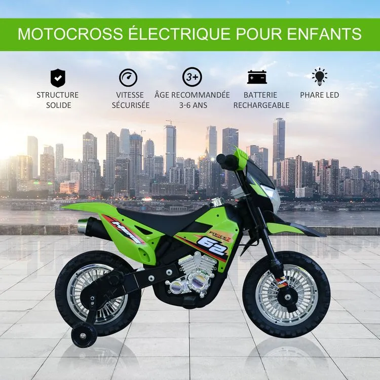 HOMCOM Motocross électrique 35 W Enfant 3 à 6 Ans Dim. 109L X 52,5l X 70,5H Cm Roulettes Amovibles Vert 6 HOMCOM Motocross électrique 35 W Enfant 3 à 6 Ans Dim. 109L X 52,5l X 70,5H Cm Roulettes Amovibles Vert – Image 4