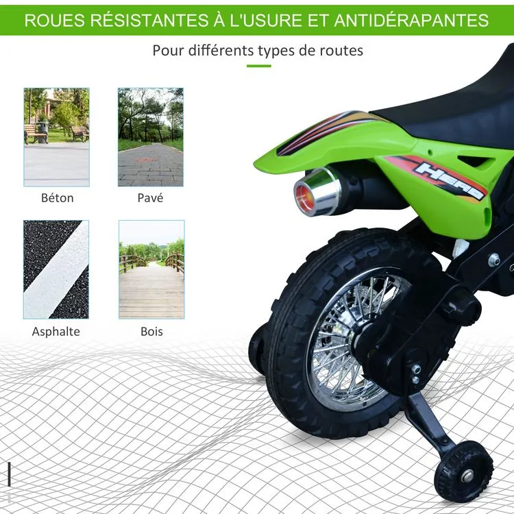 HOMCOM Motocross électrique 35 W Enfant 3 à 6 Ans Dim. 109L X 52,5l X 70,5H Cm Roulettes Amovibles Vert 8 HOMCOM Motocross électrique 35 W Enfant 3 à 6 Ans Dim. 109L X 52,5l X 70,5H Cm Roulettes Amovibles Vert – Image 6