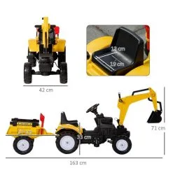 HOMCOM Tracteur à Pédales Tractopelle Avec Remorque Pelle Et Rateau Jeu De Plein Air Enfant à Partir De 3 Ans Jaune Noir -Jeux d'imitation Soldes B2CD 1085