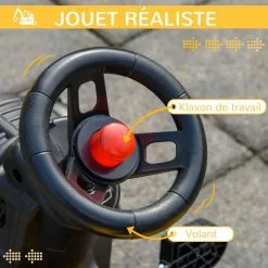 HOMCOM Tracteur à Pédales Tractopelle Avec Remorque Pelle Et Rateau Jeu De Plein Air Enfant à Partir De 3 Ans Jaune Noir -Jeux d'imitation Soldes B2CD 1088