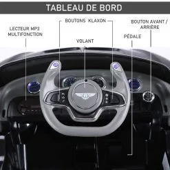 HOMCOM Véhicule électrique Enfants 2 Moteurs 108L X 60l X 43H Cm Télécommande Effets Sonores + Lumineux Noir Bentley -Jeux d'imitation Soldes B2CD 1117