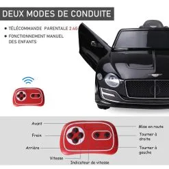HOMCOM Véhicule électrique Enfants 2 Moteurs 108L X 60l X 43H Cm Télécommande Effets Sonores + Lumineux Noir Bentley -Jeux d'imitation Soldes B2CD 1118