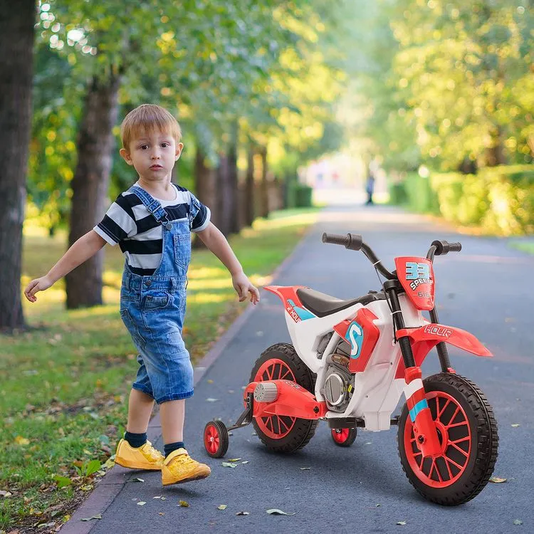 HOMCOM Moto Cross électrique Enfant 3 à 5 Ans 12 V 3-8 Km/h Avec Roulettes Latérales Amovibles Dim. 106,5L X 51,5l X 68H Cm Rouge 4 HOMCOM Moto Cross électrique Enfant 3 à 5 Ans 12 V 3-8 Km/h Avec Roulettes Latérales Amovibles Dim. 106,5L X 51,5l X 68H Cm Rouge – Image 2
