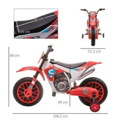 HOMCOM Moto Cross électrique Enfant 3 à 5 Ans 12 V 3-8 Km/h Avec Roulettes Latérales Amovibles Dim. 106,5L X 51,5l X 68H Cm Rouge 10 HOMCOM Moto Cross électrique Enfant 3 à 5 Ans 12 V 3-8 Km/h Avec Roulettes Latérales Amovibles Dim. 106,5L X 51,5l X 68H Cm Rouge -Jeux d'imitation Soldes B2CD 1191