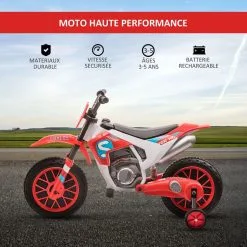 HOMCOM Moto Cross électrique Enfant 3 à 5 Ans 12 V 3-8 Km/h Avec Roulettes Latérales Amovibles Dim. 106,5L X 51,5l X 68H Cm Rouge 11 HOMCOM Moto Cross électrique Enfant 3 à 5 Ans 12 V 3-8 Km/h Avec Roulettes Latérales Amovibles Dim. 106,5L X 51,5l X 68H Cm Rouge -Jeux d'imitation Soldes B2CD 1192