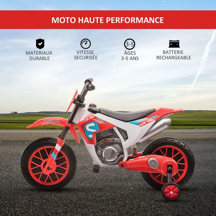 HOMCOM Moto Cross électrique Enfant 3 à 5 Ans 12 V 3-8 Km/h Avec Roulettes Latérales Amovibles Dim. 106,5L X 51,5l X 68H Cm Rouge 6 HOMCOM Moto Cross électrique Enfant 3 à 5 Ans 12 V 3-8 Km/h Avec Roulettes Latérales Amovibles Dim. 106,5L X 51,5l X 68H Cm Rouge – Image 4