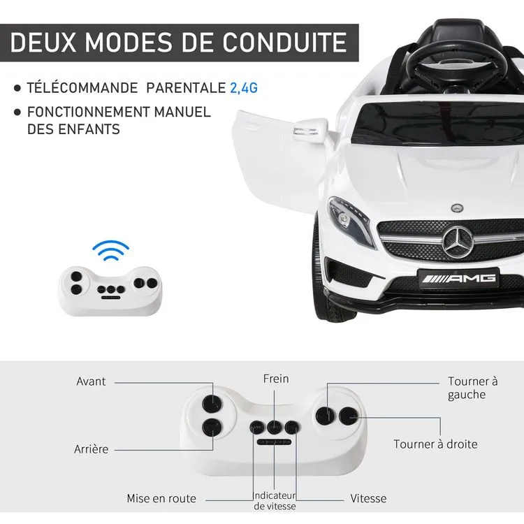 HOMCOM Voiture Véhicule électrique Enfant 6 V 7 Km/h Max. Télécommande Effets Sonores + Lumineux Mercedes GLA AMG Blanc 7 HOMCOM Voiture Véhicule électrique Enfant 6 V 7 Km/h Max. Télécommande Effets Sonores + Lumineux Mercedes GLA AMG Blanc – Image 5
