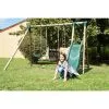 Chalet & Jardin Portique & Toboggan De Jardin En Bois Navajos 330 X 260 X 230 Cm - Tissu Protection Bleu