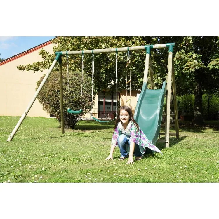 Chalet & Jardin Portique & Toboggan De Jardin En Bois Navajos 330 X 260 X 230 Cm - Tissu Protection Bleu 3 Chalet & Jardin Portique & Toboggan De Jardin En Bois Navajos 330 X 260 X 230 Cm - Tissu Protection Bleu