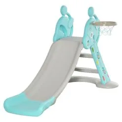 HOMCOM Toboggan Enfant Avec Panier De Basket-ball Usage Intérieur Et Extérieur Dim. 140 X 87 X 75 Cm Bleu Et Gris