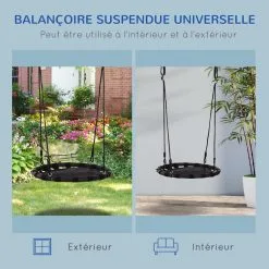 HOMCOM Balançoire Nid D'oiseau Ronde Balançoire Panier Ø 60 X 3,5H Cm 4 Anneaux Inclus Métal époxy Polyester Haute Densité Noir 11 HOMCOM Balançoire Nid D'oiseau Ronde Balançoire Panier Ø 60 X 3,5H Cm 4 Anneaux Inclus Métal époxy Polyester Haute Densité Noir -Jeux d'imitation Soldes B2CD 1240