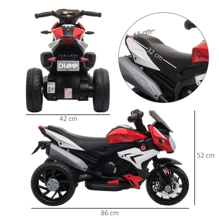 HOMCOM Moto électrique Pour Enfants 3 Roues 6 V 3 Km/h Effets Lumineux Et Sonores Rouge 5 HOMCOM Moto électrique Pour Enfants 3 Roues 6 V 3 Km/h Effets Lumineux Et Sonores Rouge – Image 3