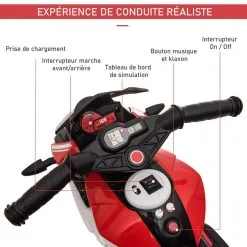 HOMCOM Moto électrique Pour Enfants 3 Roues 6 V 3 Km/h Effets Lumineux Et Sonores Rouge 12 HOMCOM Moto électrique Pour Enfants 3 Roues 6 V 3 Km/h Effets Lumineux Et Sonores Rouge -Jeux d'imitation Soldes B2CD 1269
