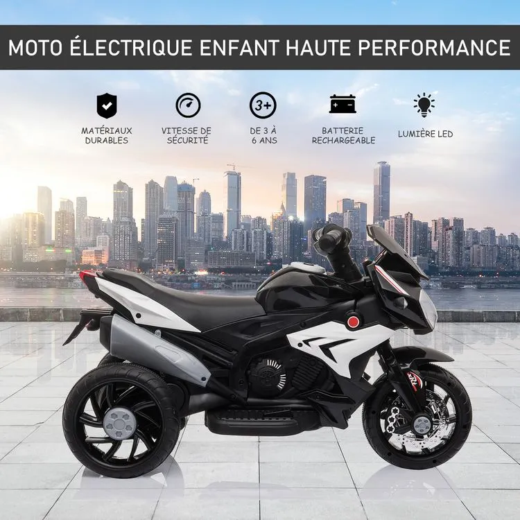 HOMCOM Moto électrique Pour Enfants 3 Roues 6 V 3 Km/h Effets Lumineux Et Sonores Noir 6 HOMCOM Moto électrique Pour Enfants 3 Roues 6 V 3 Km/h Effets Lumineux Et Sonores Noir – Image 4