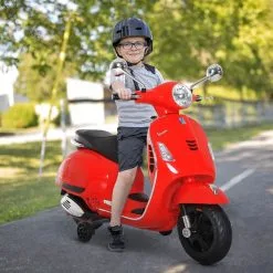 HOMCOM Scooter Moto électrique Enfants 6 V Dim. 102L X 51l X 76H Cm Musique MP3 Port USB Klaxon Phare Feu AR Rouge Vespa -Jeux d'imitation Soldes B2CD 1317