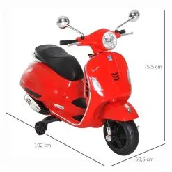 HOMCOM Scooter Moto électrique Enfants 6 V Dim. 102L X 51l X 76H Cm Musique MP3 Port USB Klaxon Phare Feu AR Rouge Vespa -Jeux d'imitation Soldes B2CD 1318