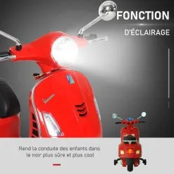 HOMCOM Scooter Moto électrique Enfants 6 V Dim. 102L X 51l X 76H Cm Musique MP3 Port USB Klaxon Phare Feu AR Rouge Vespa -Jeux d'imitation Soldes B2CD 1320