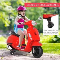 HOMCOM Scooter Moto électrique Enfants 6 V Dim. 102L X 51l X 76H Cm Musique MP3 Port USB Klaxon Phare Feu AR Rouge Vespa -Jeux d'imitation Soldes B2CD 1321
