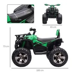 HOMCOM Voiture 4x4 Quad Buggy électrique Enfant 12 V 5 Km/h Max. Effets Lumineux Sonores Selle Avec Dossier Porte-bagage Avant Métal PP Vert Noir -Jeux d'imitation Soldes B2CD 1330