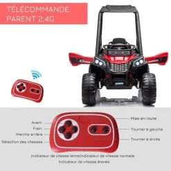 HOMCOM Voiture électrique Enfant 3 à 8 Ans - Buggy Quad électrique 120 W - V. Max. 6 Km/h - Télécommande - Effets Lumineux Sonores - Rouge -Jeux d'imitation Soldes B2CD 1352