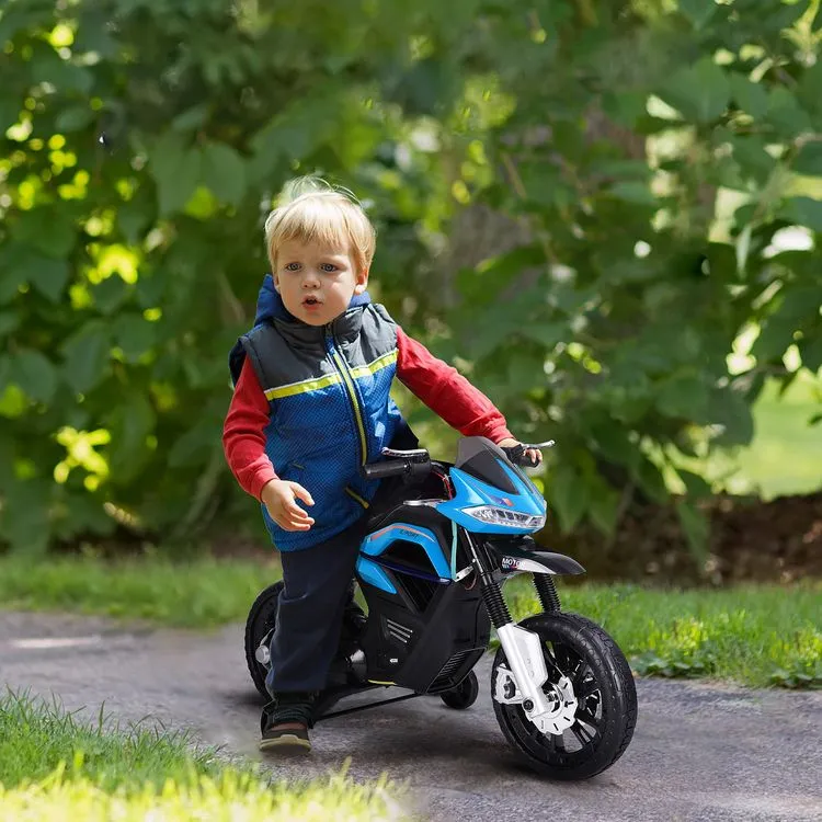 HOMCOM Moto électrique Pour Enfants 25 W 6 V 3 Km/h Effets Lumineux Et Sonores Roulettes Amovibles Bleu 4 HOMCOM Moto électrique Pour Enfants 25 W 6 V 3 Km/h Effets Lumineux Et Sonores Roulettes Amovibles Bleu – Image 2