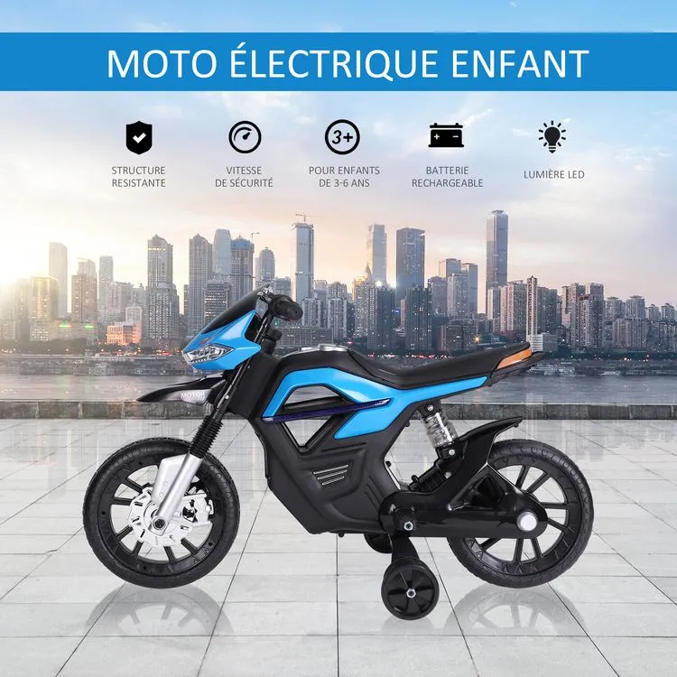 HOMCOM Moto électrique Pour Enfants 25 W 6 V 3 Km/h Effets Lumineux Et Sonores Roulettes Amovibles Bleu 6 HOMCOM Moto électrique Pour Enfants 25 W 6 V 3 Km/h Effets Lumineux Et Sonores Roulettes Amovibles Bleu – Image 4