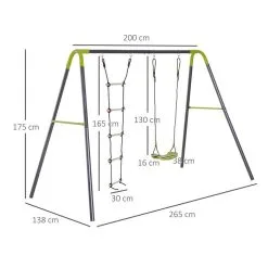 HOMCOM Balançoire 2 Agrès Portique Avec Balançoire Et échelle Dim. 2,65L X 1,38l X 1,75H M Métal époxy Anticorrosion PE Gris Anthracite Vert Pomme -Jeux d'imitation Soldes B2CD 1394