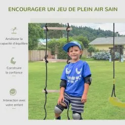 HOMCOM Balançoire 2 Agrès Portique Avec Balançoire Et échelle Dim. 2,65L X 1,38l X 1,75H M Métal époxy Anticorrosion PE Gris Anthracite Vert Pomme -Jeux d'imitation Soldes B2CD 1396