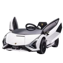 HOMCOM Voiture électrique Enfant Véhicule électrique Enfant De Sport Supercar 12 V - V. Max. 8 Km/h Télécommande Incluse Ouverture Portes MP3 USB Effets Sonores Lumineux Blanc