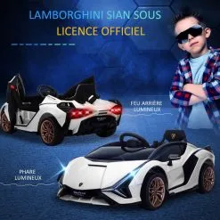 HOMCOM Voiture électrique Enfant Véhicule électrique Enfant De Sport Supercar 12 V - V. Max. 8 Km/h Télécommande Incluse Ouverture Portes MP3 USB Effets Sonores Lumineux Blanc -Jeux d'imitation Soldes B2CD 1418