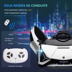 HOMCOM Voiture électrique Enfant Véhicule électrique Enfant De Sport Supercar 12 V - V. Max. 8 Km/h Télécommande Incluse Ouverture Portes MP3 USB Effets Sonores Lumineux Blanc -Jeux d'imitation Soldes B2CD 1419