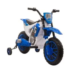HOMCOM Moto Cross électrique Enfant 3 à 5 Ans 12 V 3-8 Km/h Avec Roulettes Latérales Amovibles Dim. 106,5L X 51,5l X 68H Cm Bleu