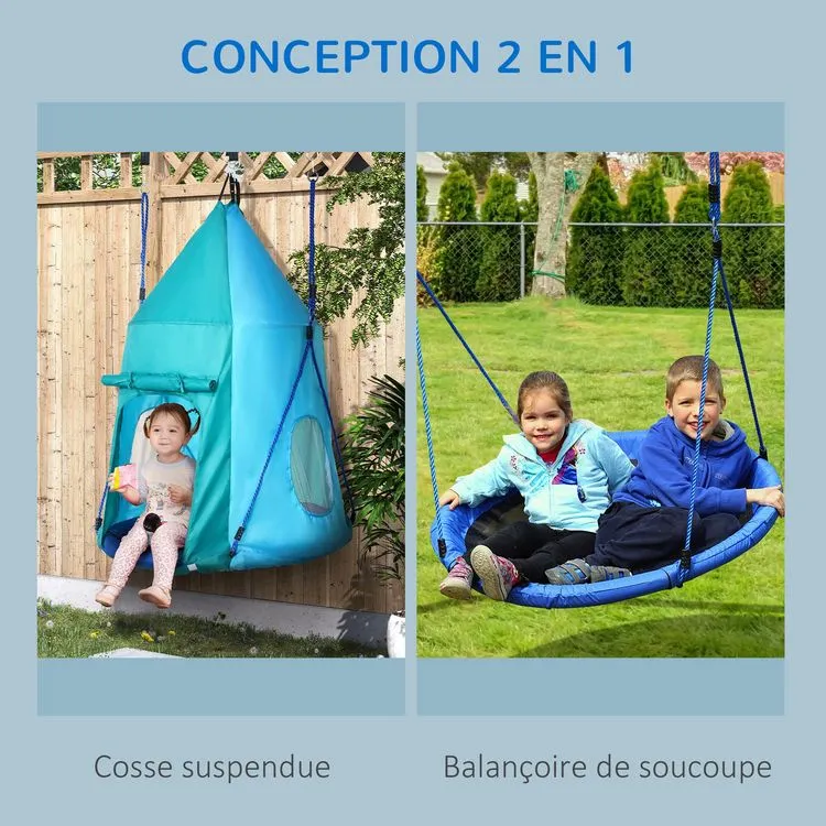 OUTSUNNY Balançoire Nid D'oiseau Ronde Balançoire Panier Ø 1,1 X 1,5H M - Tente Amovible Incluse - Accessoires Inclus Bleu 7 OUTSUNNY Balançoire Nid D'oiseau Ronde Balançoire Panier Ø 1,1 X 1,5H M - Tente Amovible Incluse - Accessoires Inclus Bleu – Image 5