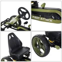 HOMCOM Vélo Et Véhicule Pour Enfants Kart à Pédales Militaire Siège Réglable Frein Manuel Roues AR EVA Acier Vert Noir -Jeux d'imitation Soldes B2CD 1665