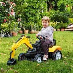 HOMCOM Tracteur à Pédales Tractopelle Pelleteuse Articulée Enfant Dès 3 Ans Klaxon Jaune Noir -Jeux d'imitation Soldes B2CD 1691