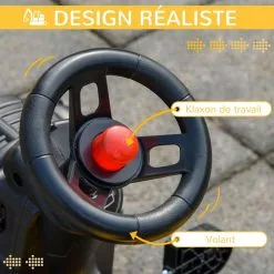 HOMCOM Tracteur à Pédales Tractopelle Pelleteuse Articulée Enfant Dès 3 Ans Klaxon Jaune Noir -Jeux d'imitation Soldes B2CD 1694