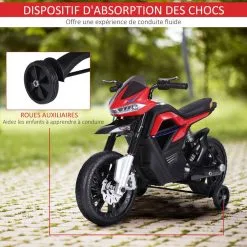 HOMCOM Moto électrique Pour Enfants 25 W 6 V 3 Km/h Effets Lumineux Et Sonores Roulettes Amovibles Rouge -Jeux d'imitation Soldes B2CD 1740