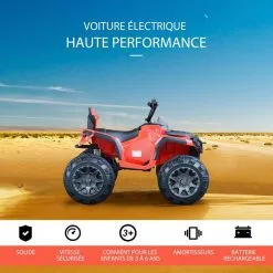 HOMCOM Voiture 4x4 Quad Buggy électrique Enfant 3 à 6 Ans Effets Lumineux Musique V. Max. 3 Km/h Batterie Rechargeable Lecteur MP3 Multifonction Rouge -Jeux d'imitation Soldes B2CD 1758