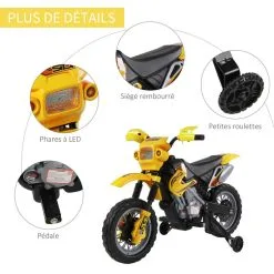 HOMCOM Moto Cross électrique Enfant 3 à 6 Ans 6 V Phares Klaxon Musiques 102 X 53 X 66 Cm Jaune Et Noir -Jeux d'imitation Soldes B2CD 1773