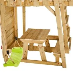 KANGUI Aire De Jeux Bois WOODI - 2 Balançoires, Toboggan, Escalade, Bac A Sable, Table -Jeux d'imitation Soldes B2CD 1792