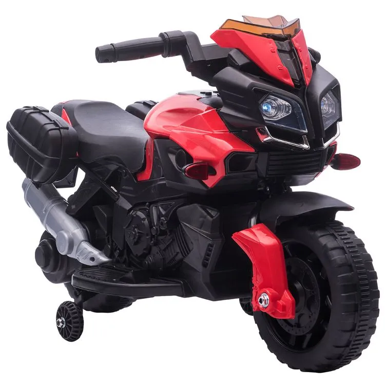 HOMCOM Moto électrique Enfant 6 V 3 Km/h Effet Lumineux Et Sonore Roulettes Amovibles Repose-pied Valises Latérales Métal PP Rouge Noir 3 HOMCOM Moto électrique Enfant 6 V 3 Km/h Effet Lumineux Et Sonore Roulettes Amovibles Repose-pied Valises Latérales Métal PP Rouge Noir