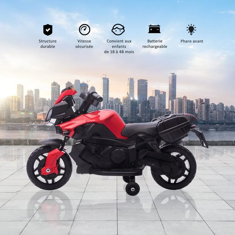 HOMCOM Moto électrique Enfant 6 V 3 Km/h Effet Lumineux Et Sonore Roulettes Amovibles Repose-pied Valises Latérales Métal PP Rouge Noir 6 HOMCOM Moto électrique Enfant 6 V 3 Km/h Effet Lumineux Et Sonore Roulettes Amovibles Repose-pied Valises Latérales Métal PP Rouge Noir – Image 4