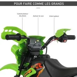 HOMCOM Moto Cross électrique Enfant 3 à 6 Ans 6 V Phares Klaxon Musiques 102 X 53 X 66 Cm Vert Et Noir -Jeux d'imitation Soldes B2CD 1816