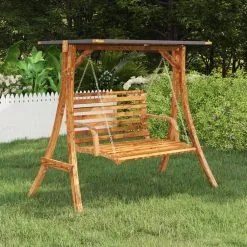 VIDAXL Cadre De Balançoire Toit Anthracite Bois Courbe A Finition Teck