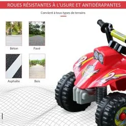 HOMCOM Voiture 4x4 Quad électrique Multifonctions 65L X 43l X 43H Cm Enfants 18 à 36 Mois Rouge Et Jaune -Jeux d'imitation Soldes B2CD 1839