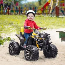 HOMCOM Voiture 4x4 Quad Buggy électrique Enfant 12 V 5 Km/h Max. Effets Lumineux Sonores Selle Avec Dossier Porte-bagage Avant Métal PP Jaune Noir 9 HOMCOM Voiture 4x4 Quad Buggy électrique Enfant 12 V 5 Km/h Max. Effets Lumineux Sonores Selle Avec Dossier Porte-bagage Avant Métal PP Jaune Noir -Jeux d'imitation Soldes B2CD 1851