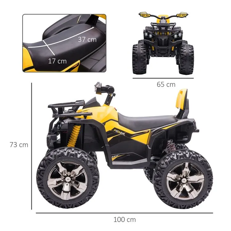 HOMCOM Voiture 4x4 Quad Buggy électrique Enfant 12 V 5 Km/h Max. Effets Lumineux Sonores Selle Avec Dossier Porte-bagage Avant Métal PP Jaune Noir 5 HOMCOM Voiture 4x4 Quad Buggy électrique Enfant 12 V 5 Km/h Max. Effets Lumineux Sonores Selle Avec Dossier Porte-bagage Avant Métal PP Jaune Noir – Image 3